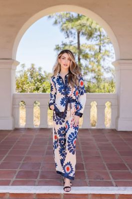 EVE Long Sleeve Print Shirt Wide Leg Pants Suit GSNU-3027