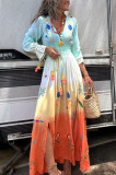 EVE Gradient Color Long Sleeve V-Neck Maxi Dress GSNU-8077