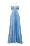 EVE Solid Color Press Pleated Halterneck Maxi Dress GSNU-8135
