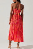 EVE Print Pleated V Neck Sling Maxi Dress GSNU-8087