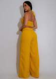 EVE Solid Color Halterneck Darwstring Two Piece Pants Set GTYZ-7567
