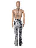 EVE Sexy Print Backless Mesh Two Piece Pants Set SHD-9778