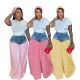 EVE Denim Patchwork Plaid Loose Wide Leg Pants SFY-737