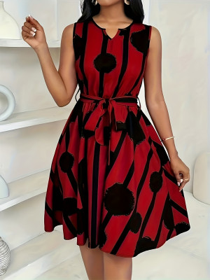 EVE Plus Size Print Tie Up Belt Midi Dress NNWF-2363