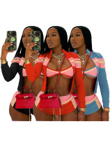 EVE Print Long Sleeve Wrap Tie Up Short 3 Piece Set CH-25029