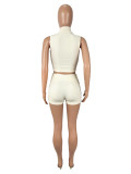 EVE Lapel Sleeveless Zipper Short 2 Piece Set SHD-9780