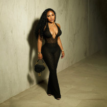 EVE Deep V Neck Lace Backless Jumpsuit(With Shorts) SHD-9779