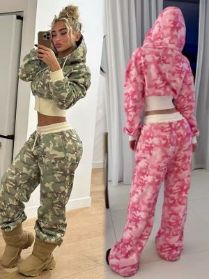 EVE Camouflage Print Hooded Sweatshirt Two Piece Pant Set OLYF-6186