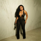 EVE Deep V Neck Lace Backless Jumpsuit(With Shorts) SHD-9779