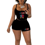 EVE Letter Print Sleeveless Tank Tops Short Suit GXJL-0216