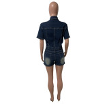 EVE Short Sleeve Lapel Denim Romper LX-6059