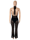 EVE Deep V Neck Lace Backless Jumpsuit(With Shorts) SHD-9779