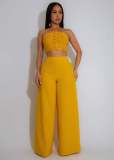 EVE Solid Color Halterneck Darwstring Two Piece Pants Set GTYZ-7567