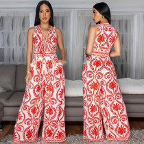 EVE Print Sleeve Tie Up Loose Jumpsuit CYA-901785