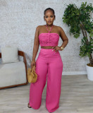 EVE Solid Color Halterneck Darwstring Two Piece Pants Set GTYZ-7567