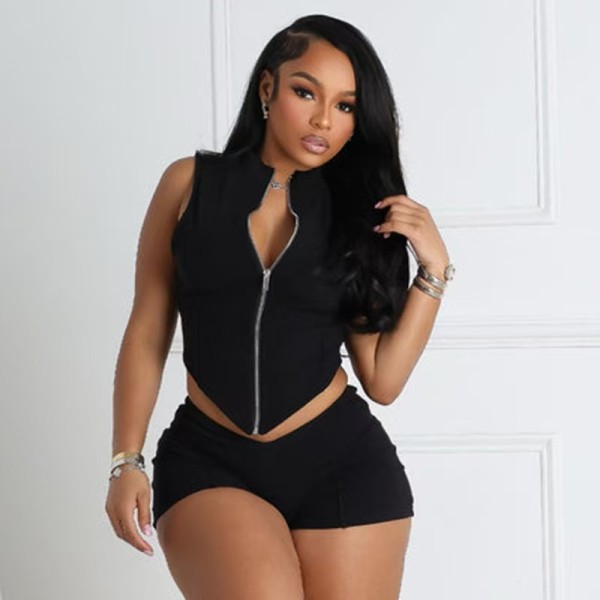 EVE Solid Color Skinny Tank Top Sexy Shorts Set GFCF-1376