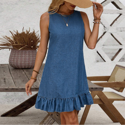 EVE Sleeveless Single-breasted Denim Midi Dress GDAM-218587