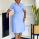 EVE Plus Size V Neck Press Pleated Midi Dress GATE-584