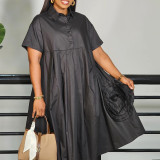 EVE Plus Size Short Sleeve Solid Loose Shirt Dress GMLF-3338