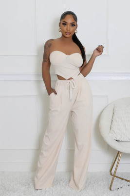 EVE Solid Color Wrap Chest Loose Two Piece Pants Set XHXF-8719
