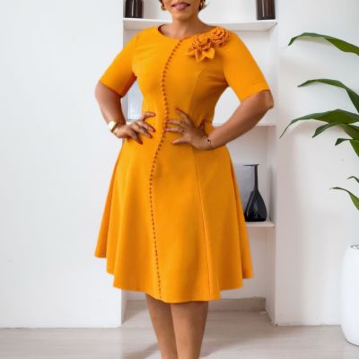 EVE Plus Size Short Sleeve Solid Midi Dress GATE-586