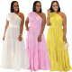 EVE Solid Color Slash Shoulder Maxi Dress GFDY-1337