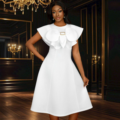 EVE Round Neck Bow Cape Sleeve Midi Dress GKEN-050212