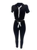 EVE Short Sleeve Stripe Sport Two Piece Pants Suit LS-0416