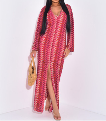 EVE Knits Print Beach Long Sleeve Maxi Dress LS-0419
