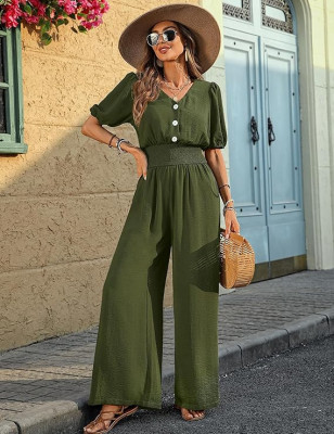 EVE Short Sleeve Lapel Loose Jumpsuit GWDS-250508