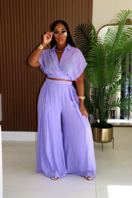 EVE Solid Color V Neck Loose Two Piece Pant Set XHXF-8722