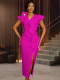 EVE Plus Size Ruffles V Neck Split Midi Dress GKEN-041222