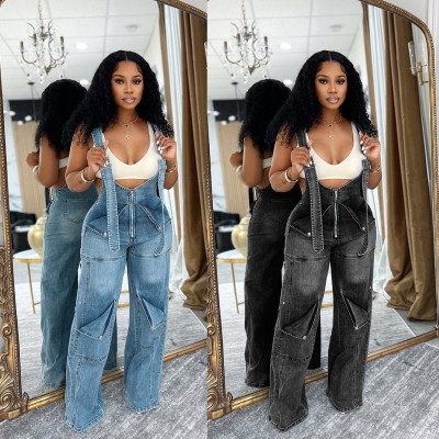 EVE Casual Wide Leg Denim Back Pants Jumpsuit SH-391400