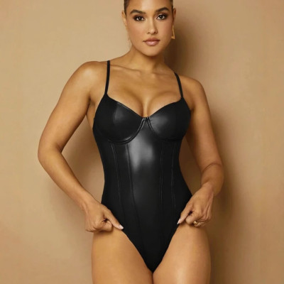 EVE Solid Color PU Leather Sport Bodysuit GPBY-972