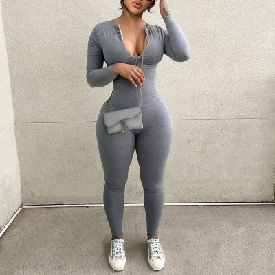 EVE Solid Color Zipper Tight Jumpsuit GYGE-1137284