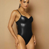 EVE Solid Color PU Leather Sport Bodysuit GPBY-972