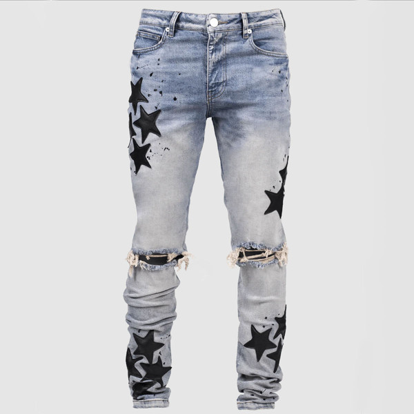 EVE Men's Star Fashion Holes Denim Trousers GDMY-353