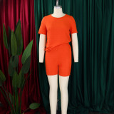 EVE Plus Size Solid Color Short Sleeve Two Piece Shorts Set GMLF-3332