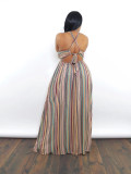 EVE Colorful Stripe Print Tie Up Maxi Dress SFY-750