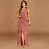 EVE Single Shoulder Ruffles Irregular Maxi Dress GYSD-83388