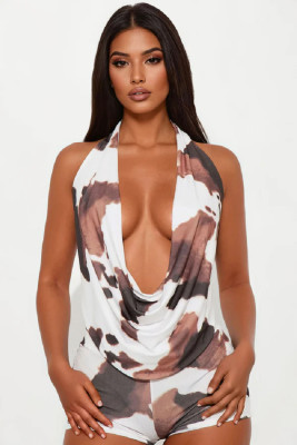 EVE Sexy Halterneck Print Backless Short Suit GBGF-8808