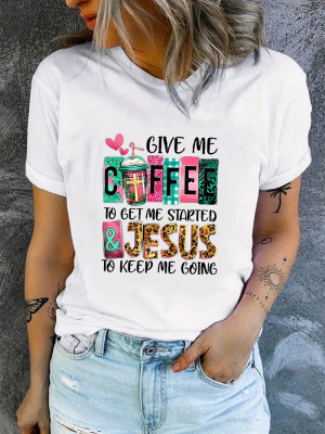 EVE Plus Size Letter Print Short Sleeve T Shirt GQF-0006