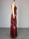EVE O Neck Print Sleeveless Split Maxi Dress GMSF-SU9169