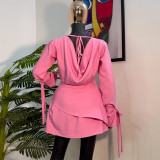 EVE Solod Color Long Sleeve Two Piece Skirt Set GMSF-SU9166
