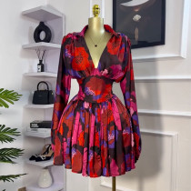 EVE Print V Neck Backless Mini Dress GMSF-SU9135