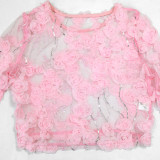 EVE Embroidered Mesh O Neck Long Sleeve Top Shorts Set CYA-901737