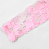 EVE Embroidered Mesh O Neck Long Sleeve Top Shorts Set CYA-901737