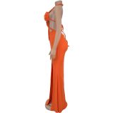 EVE Knit Halterneck Backless Solid Color Maxi Dress BY-7407