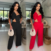 EVE Sexy Bow Wrap Chest Tops Pants Two-piece Set BY-7375