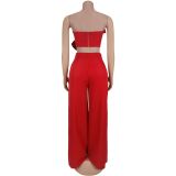 EVE Sexy Bow Wrap Chest Tops Pants Two-piece Set BY-7375